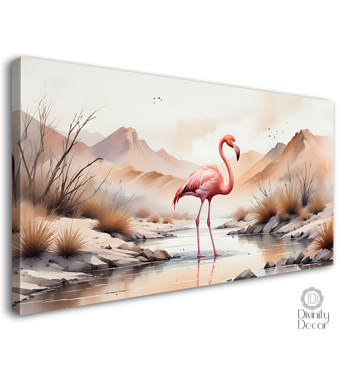 Pink flamingo with mountains and fog textured art - Design - Animal -40