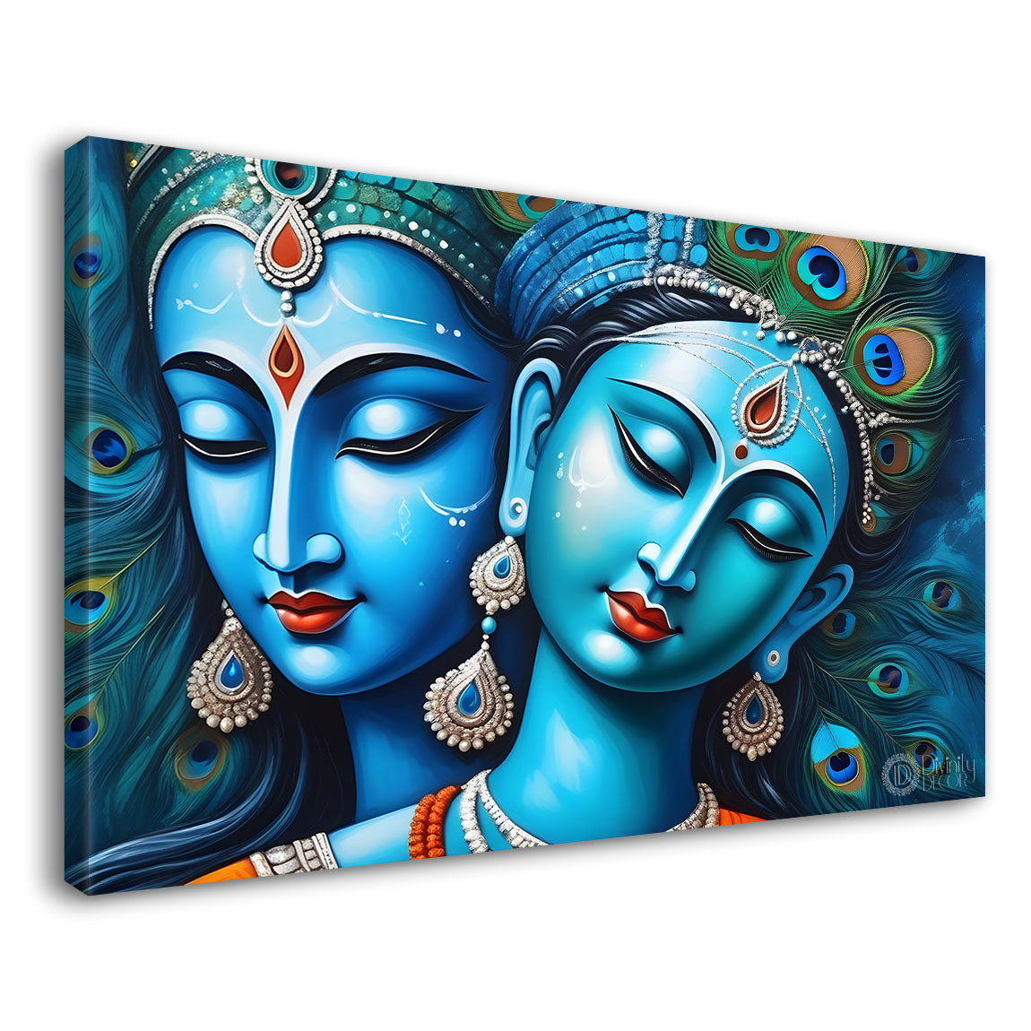 Blue textured face of Radha and Krishna painting Canvas Painting - Design - Krishna-40