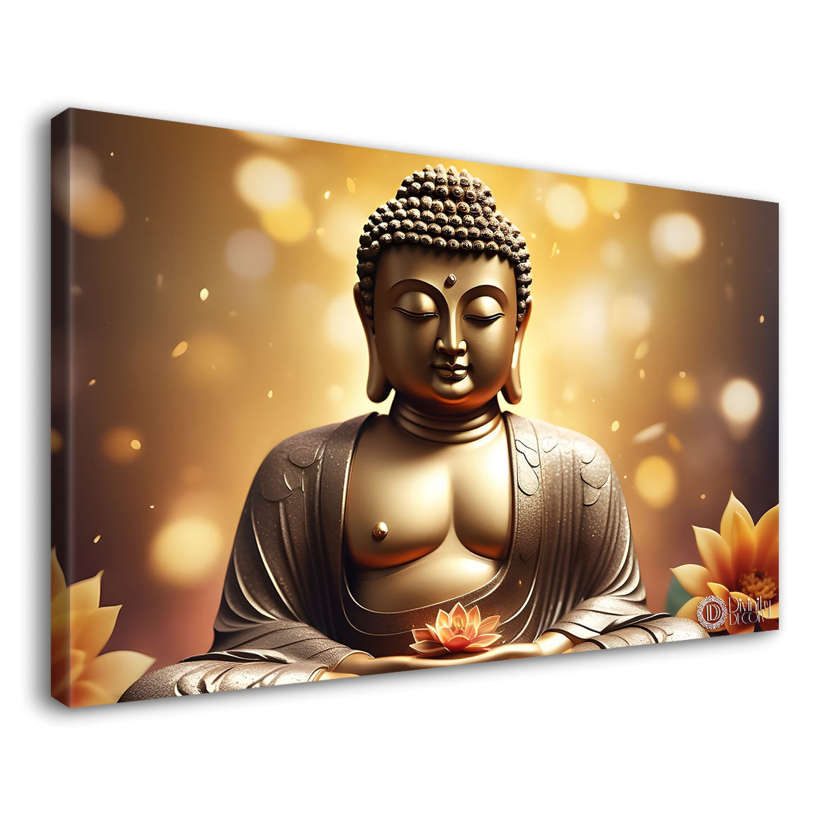 Golden buddha with golden and lotus background textured painting Canvas Wall Painting - Buddha-410