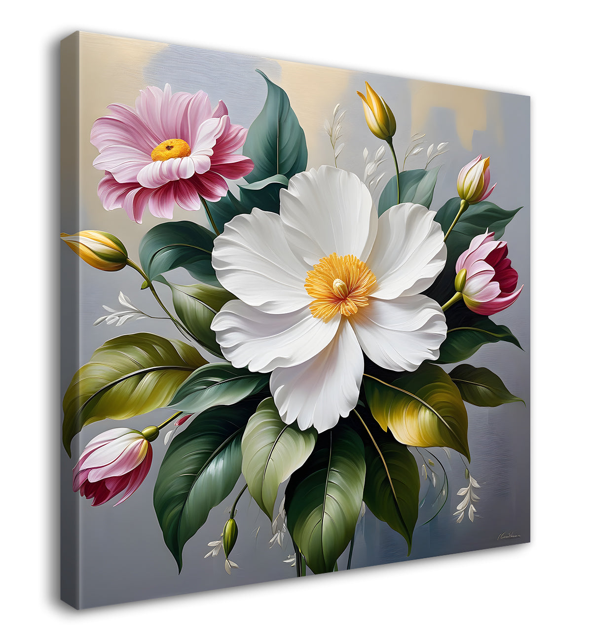 White flowers in textured oil painting  - Flower-S-410