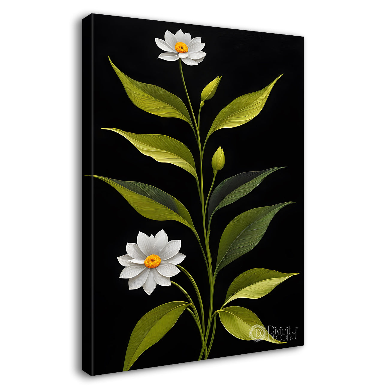 White flowers in dark textured painting- Flower-V-410
