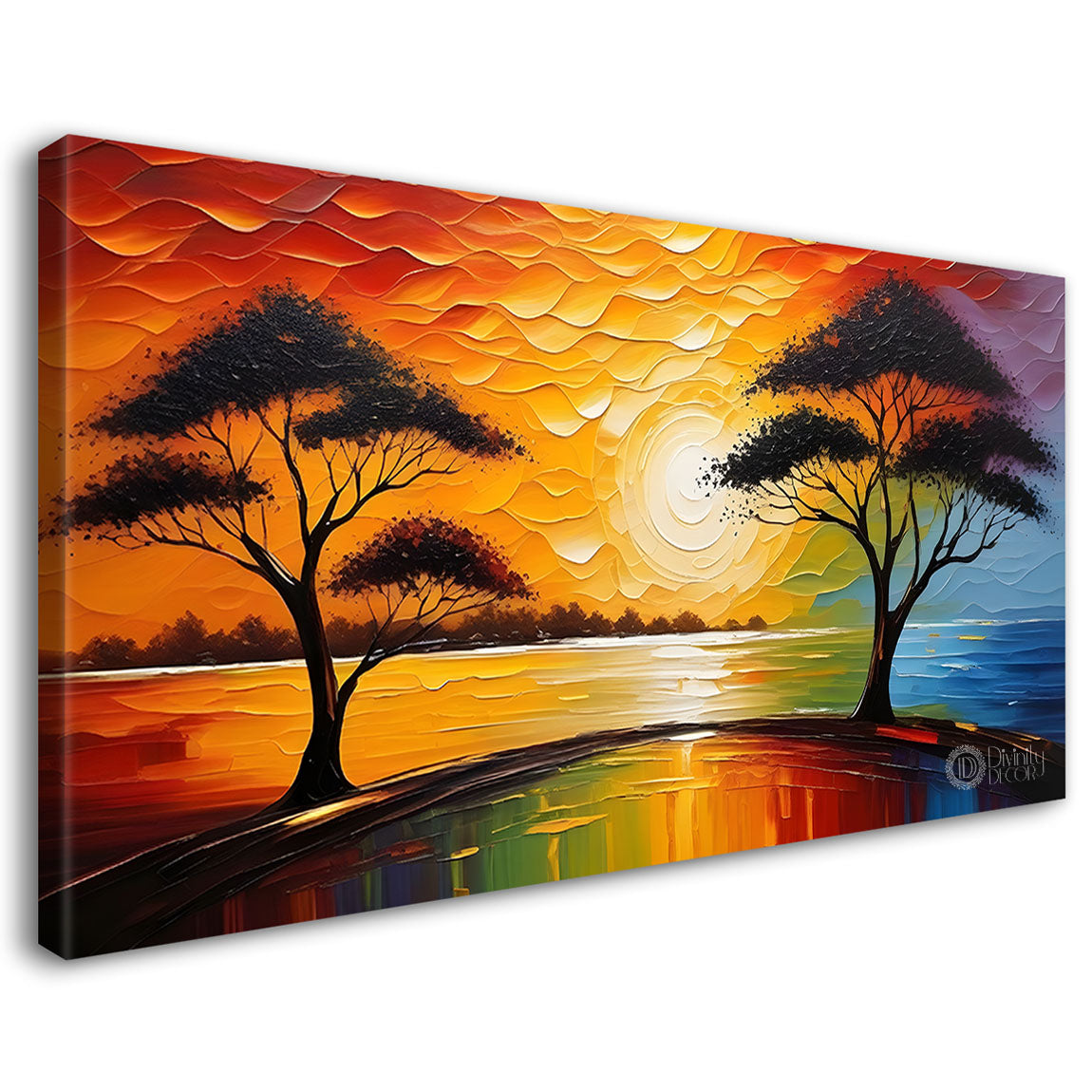 Trees with sunset painting painting Canvas Painting - Nature Art -411