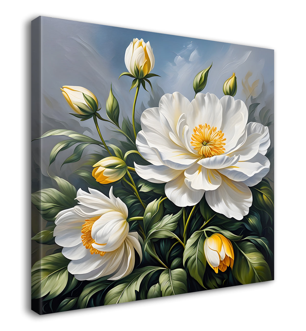 White flowers in textured oil painting - Flower-S-411