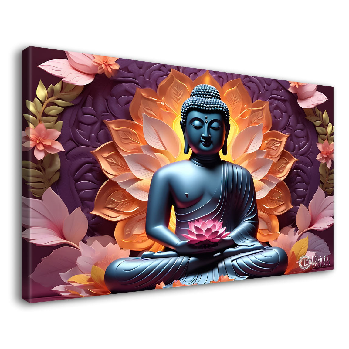 Buddha with lotus background textured painting Canvas Wall Painting - Buddha-412