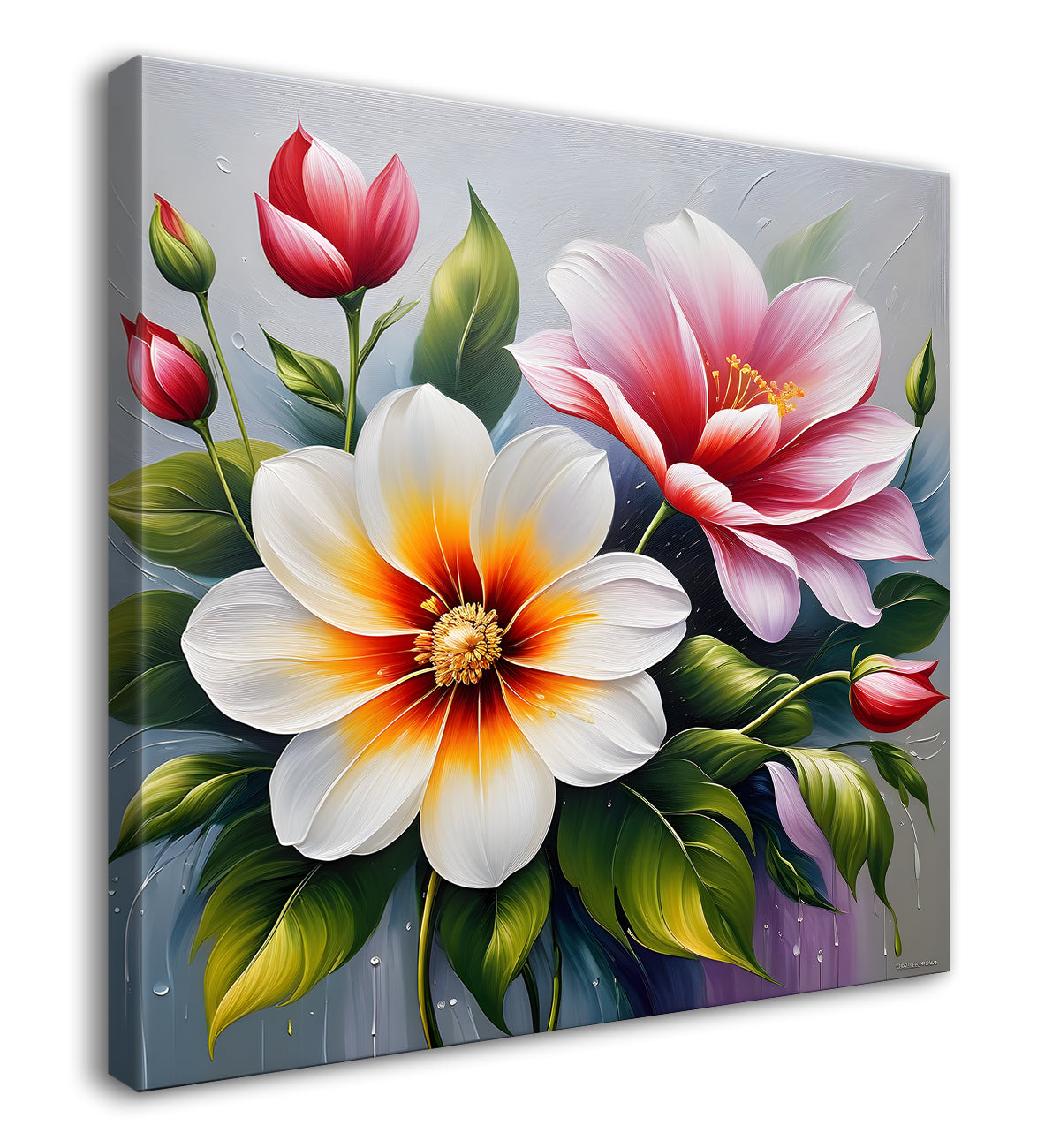 Colourful flowers in textured oil painting - Flower-S-412