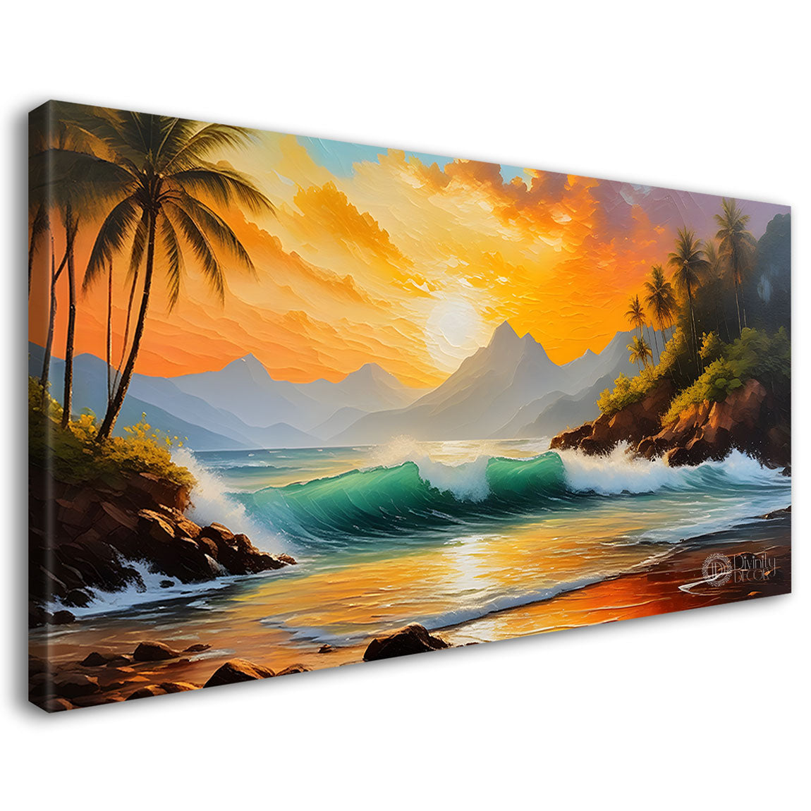 Mountains with river and tree in sunrise painting Canvas Painting - Nature Art -413