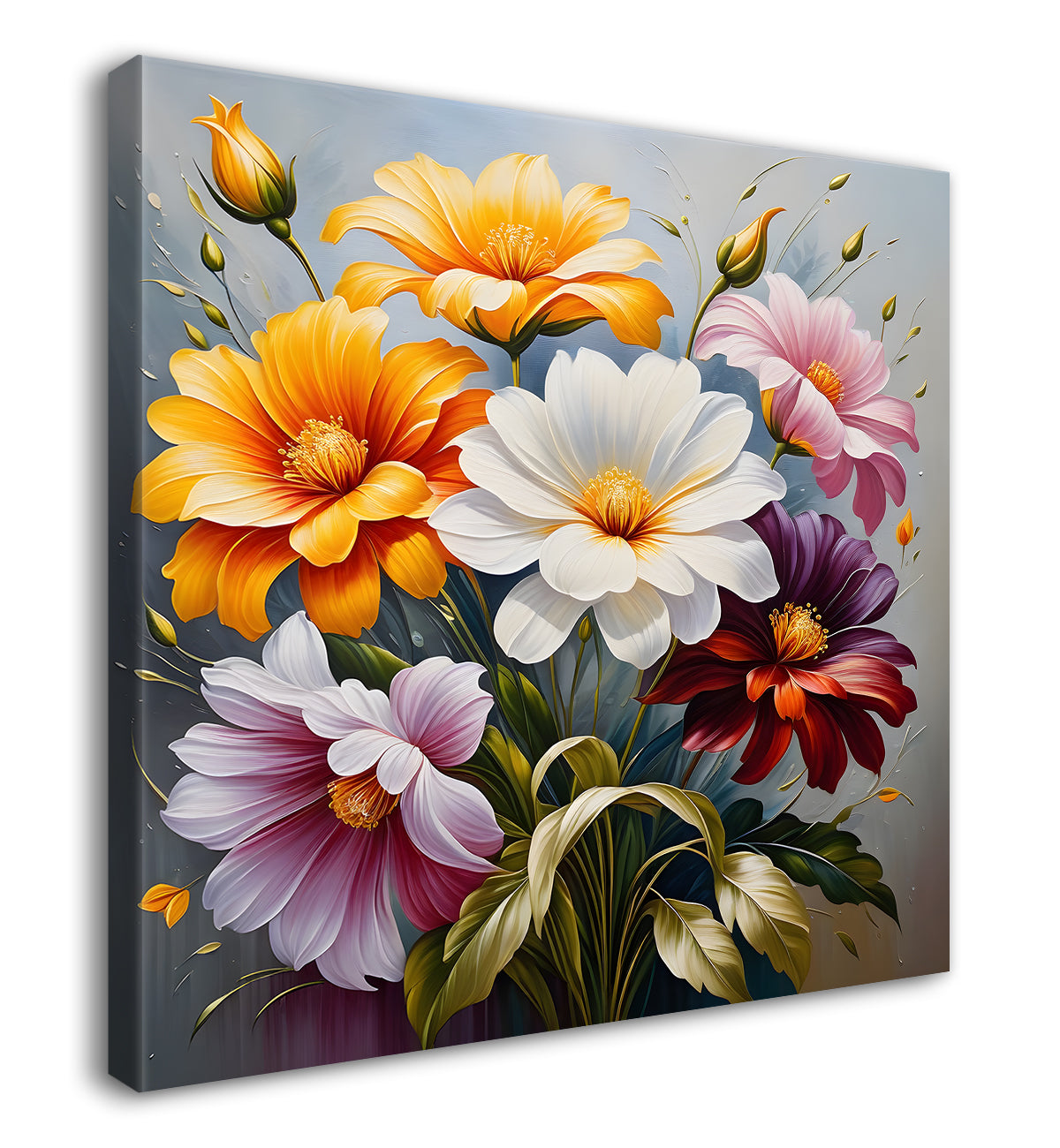 Colourful flowers in textured oil painting  - Flower-S-413