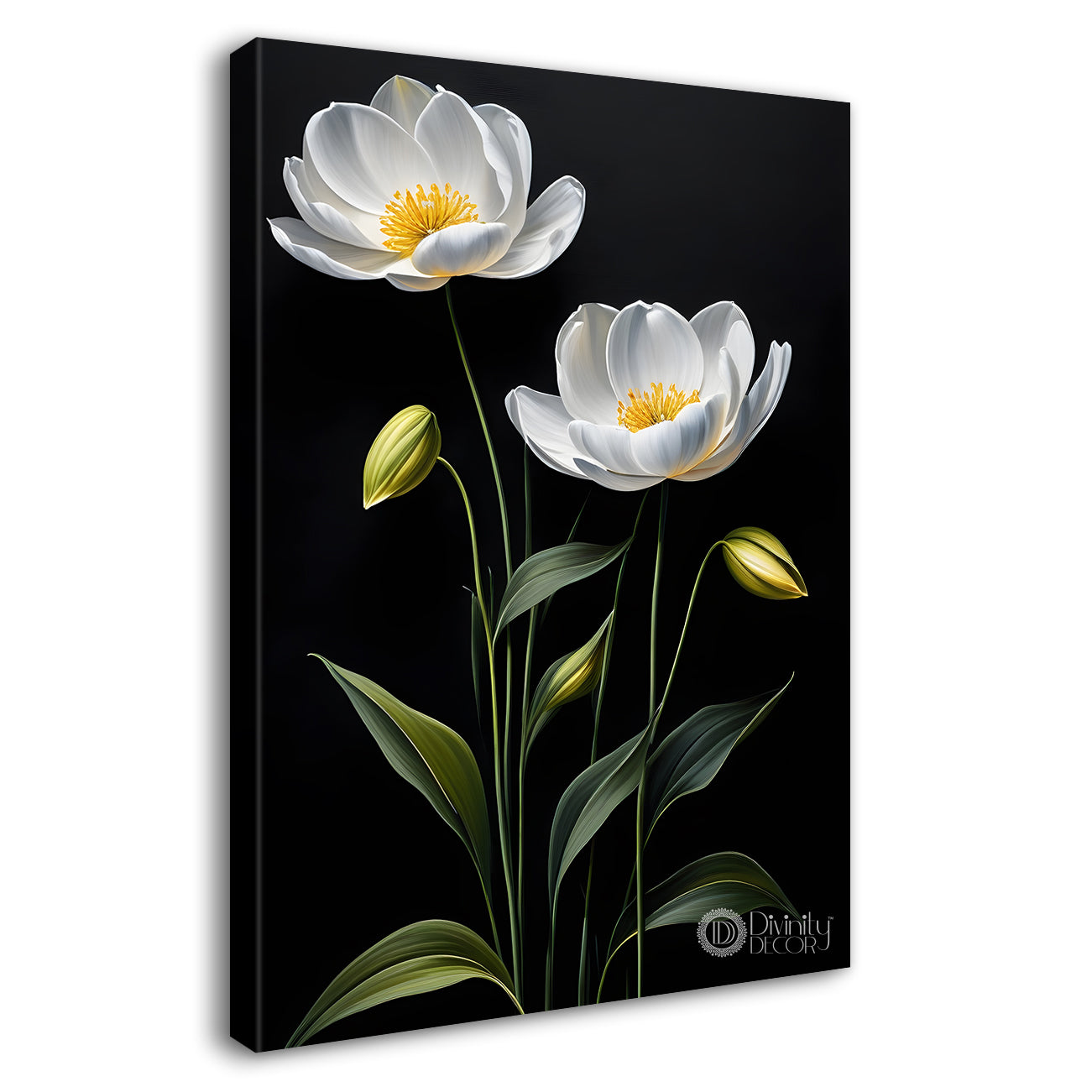 White flowers in dark textured painting- Flower-V-413