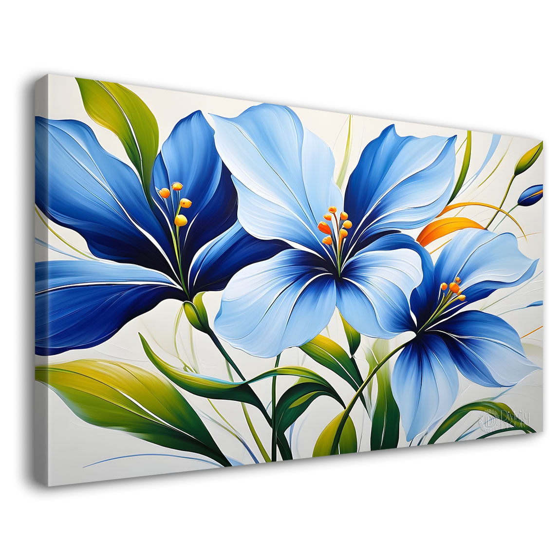 Blue flowers in light background canvas painting- Flower-414