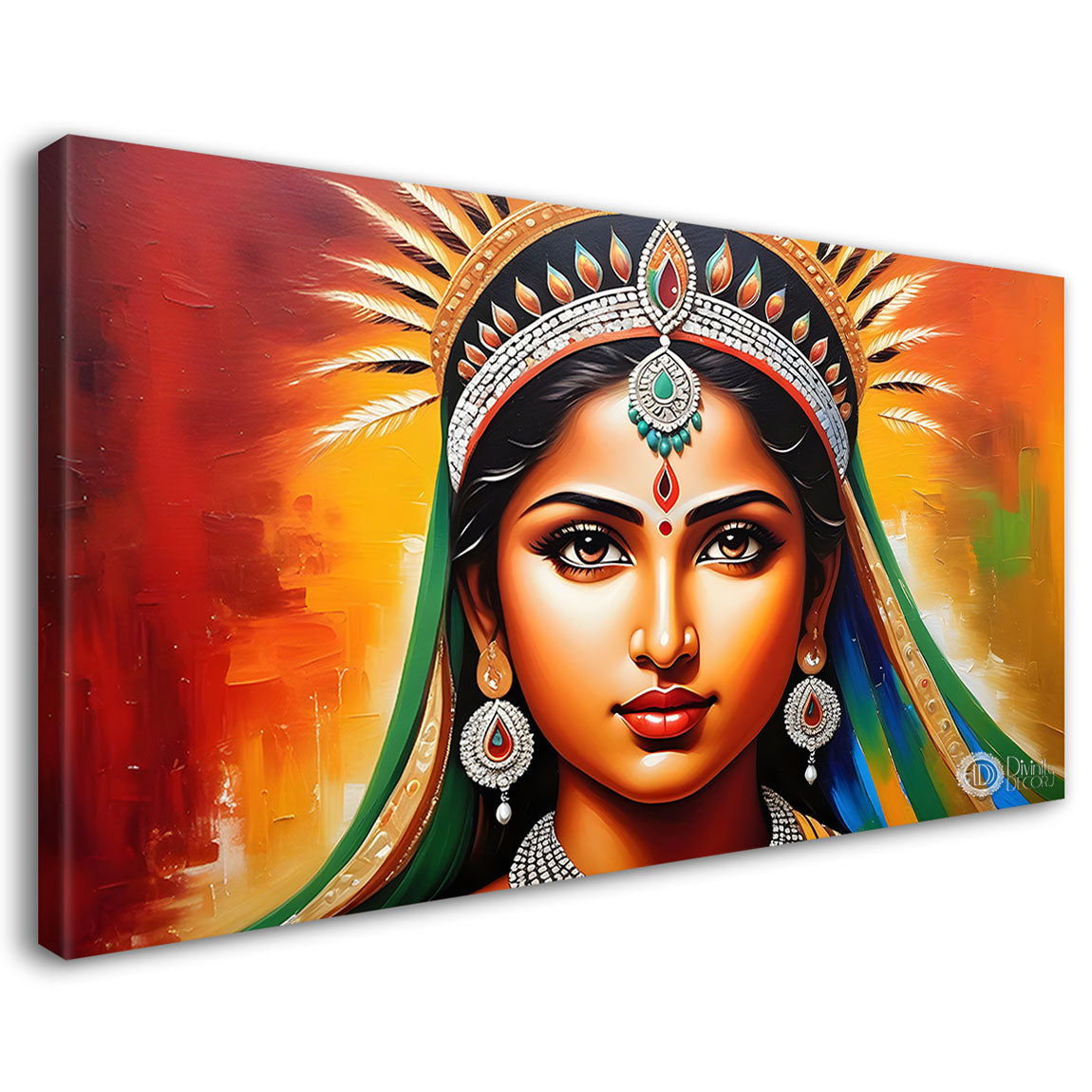 Tribal lady with bright background textured art Canvas Painting - Design - Modern-L-414