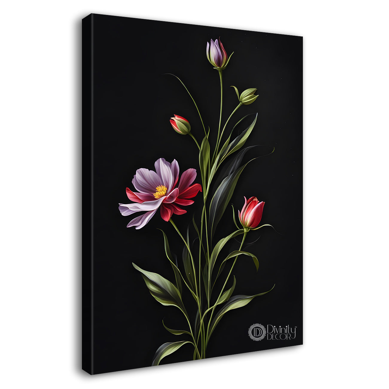 Purple flower in dark textured painting- Flower-V-414