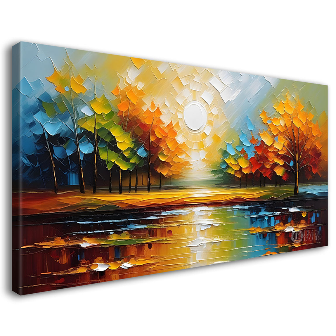 Colorful trees with river painting Canvas Painting - Nature Art -414