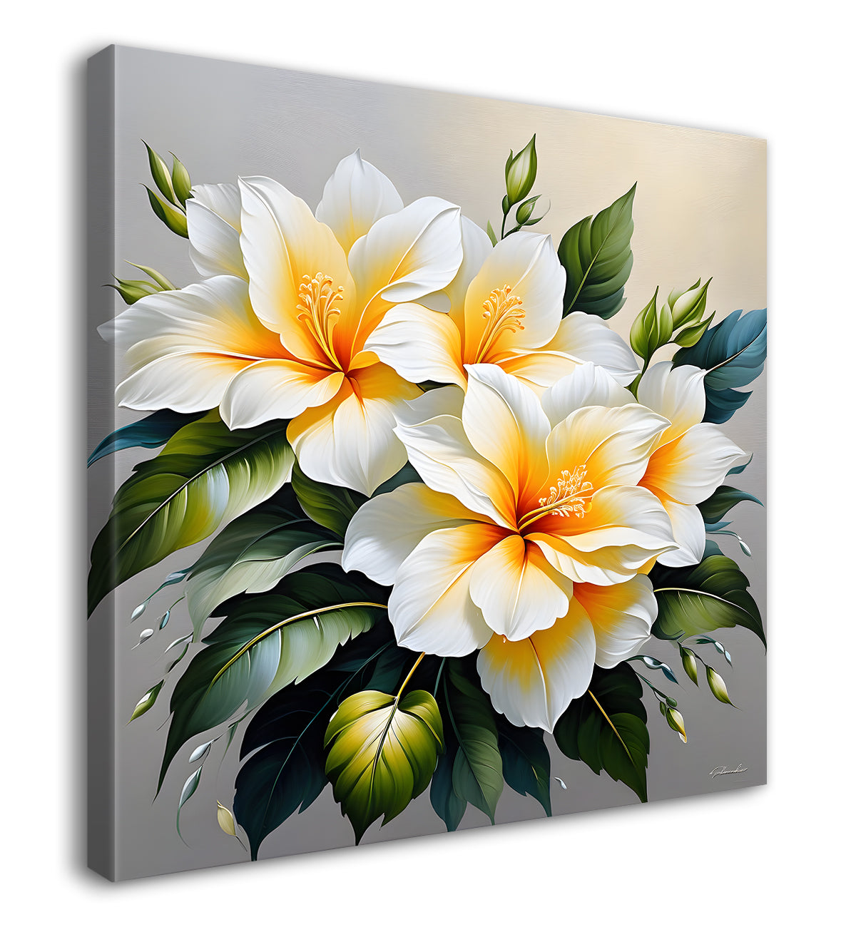 White flowers in textured oil painting - Flower-S-414