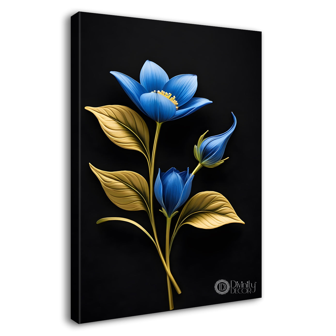 Blue flower in dark textured painting- Flower-V-415