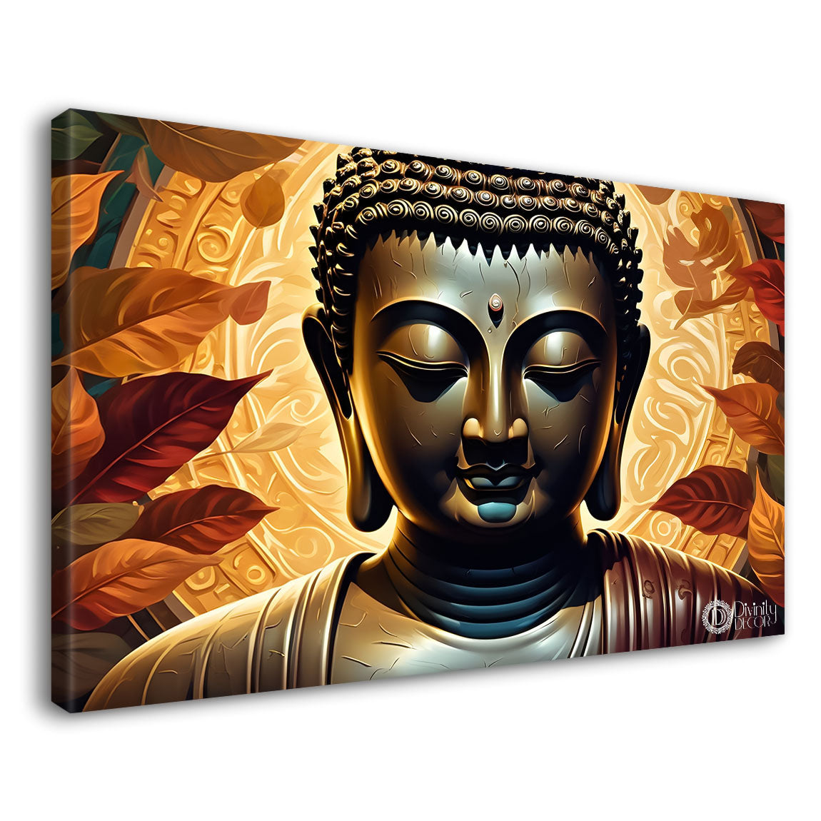 Buddha with orange leaves background textured painting Canvas Wall Painting - Buddha-416