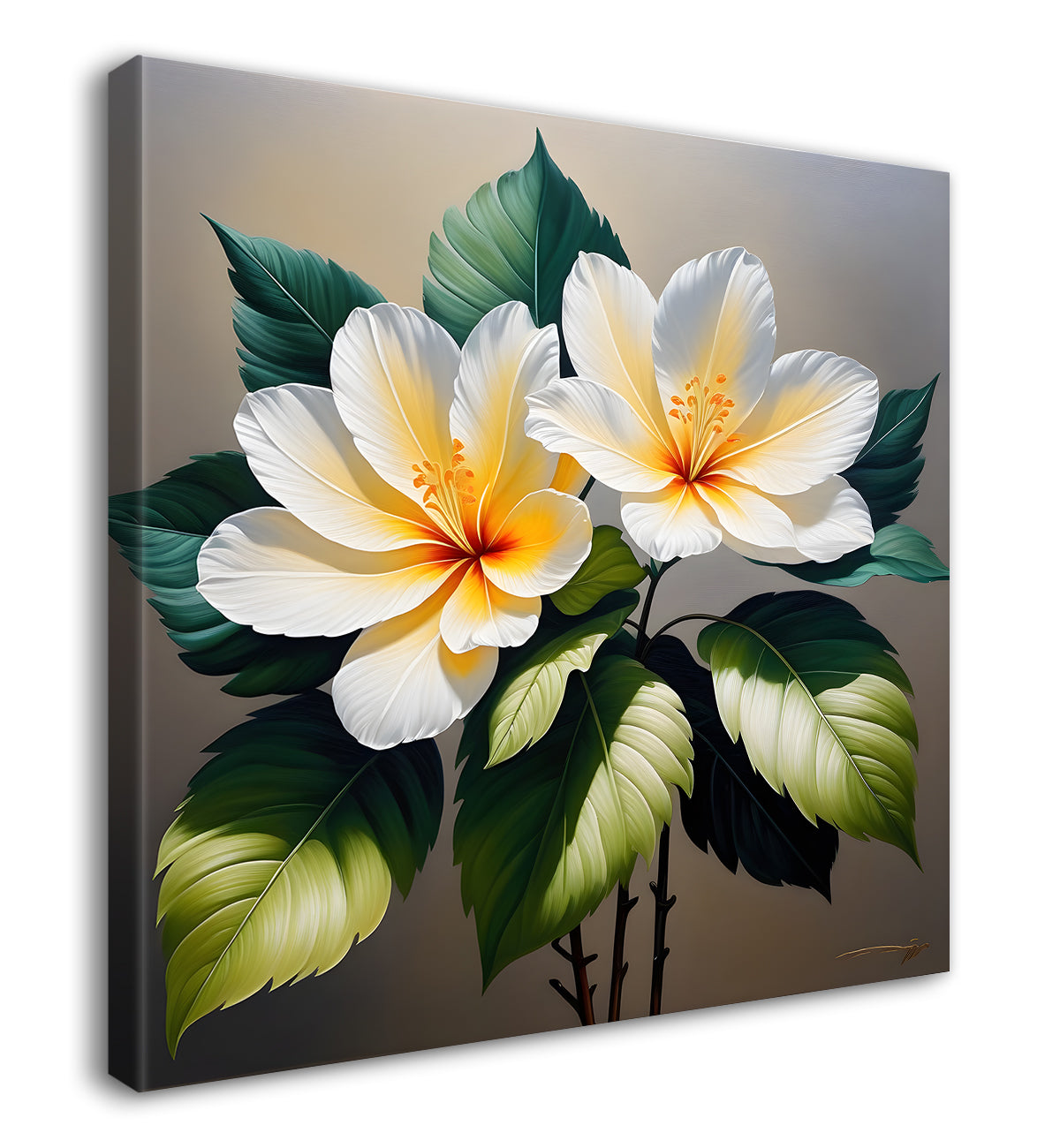 White flowers in textured oil painting - Flower-S-416