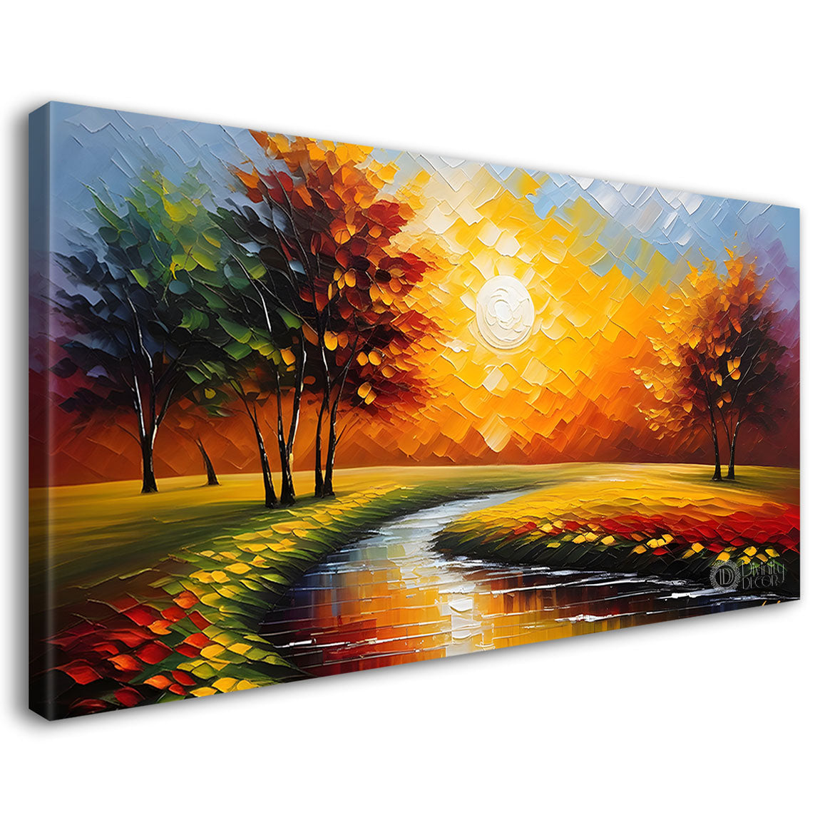 Trees and lake with sunset painting Canvas Painting - Nature Art -416