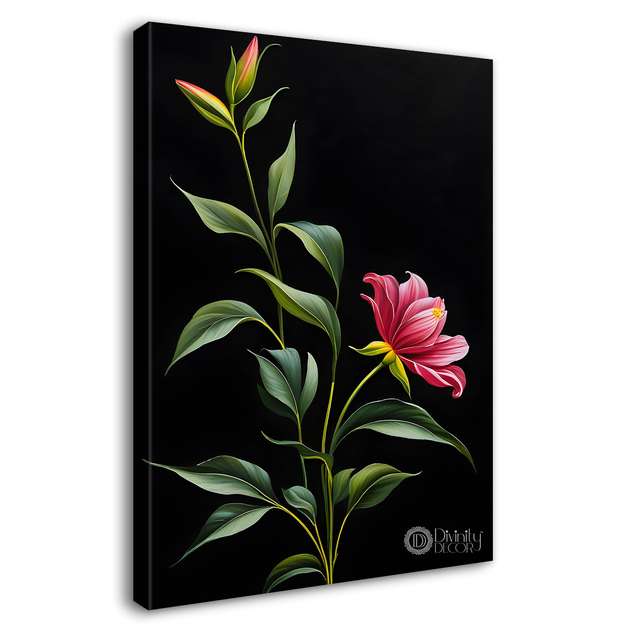 Red flowers in dark textured painting- Flower-V-416