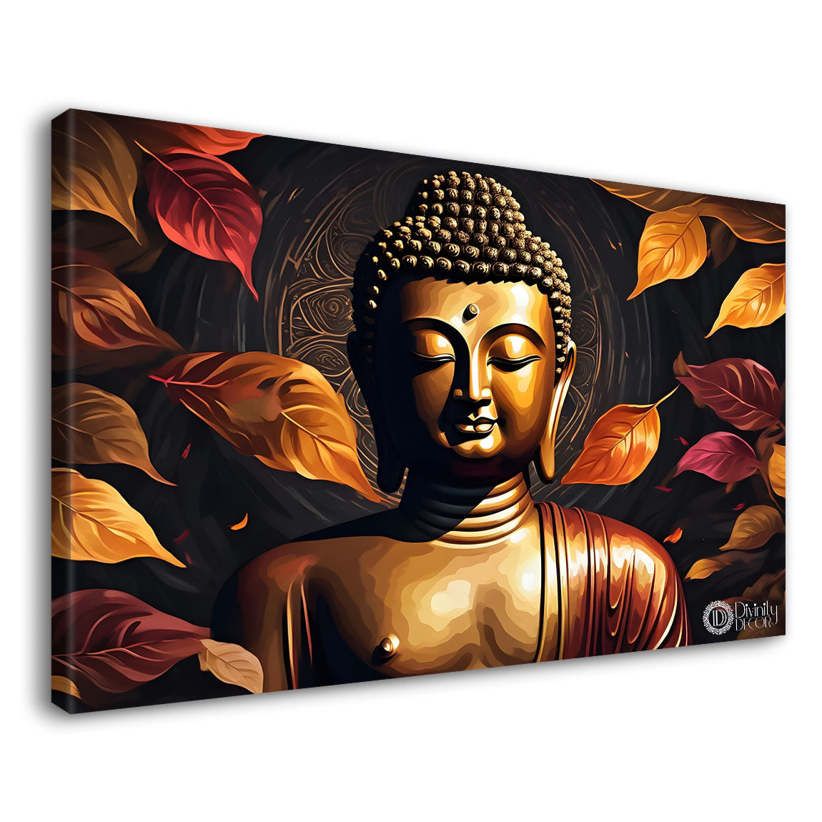 Buddha with orange leaves background textured painting Canvas Wall Painting - Buddha-417