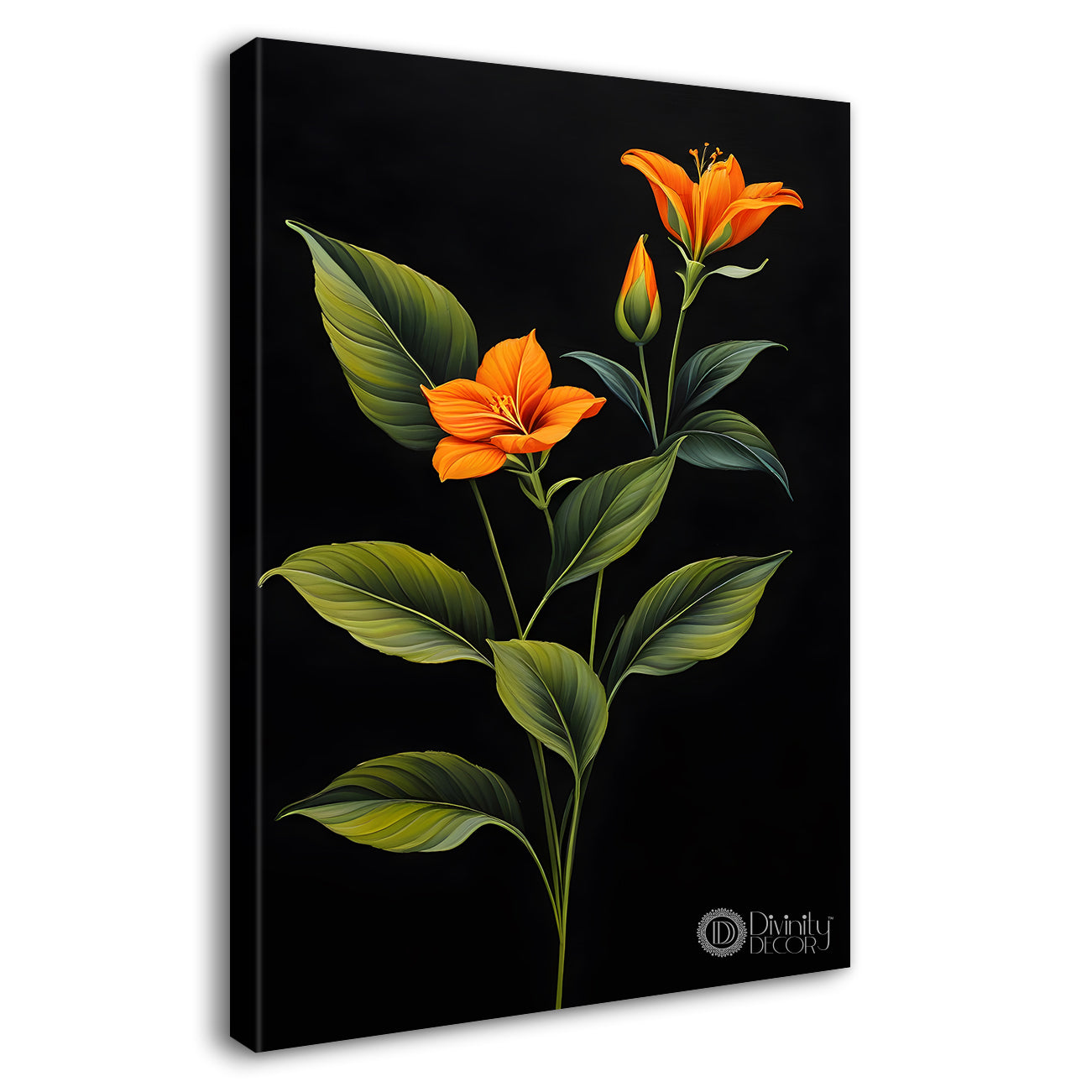 Orange flowers in dark textured painting- Flower-V-417