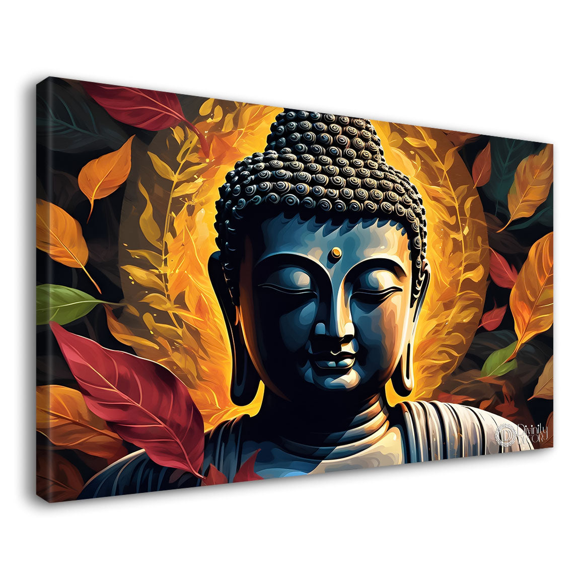 Buddha with orange leaves background textured painting Canvas Wall Painting - Buddha-418