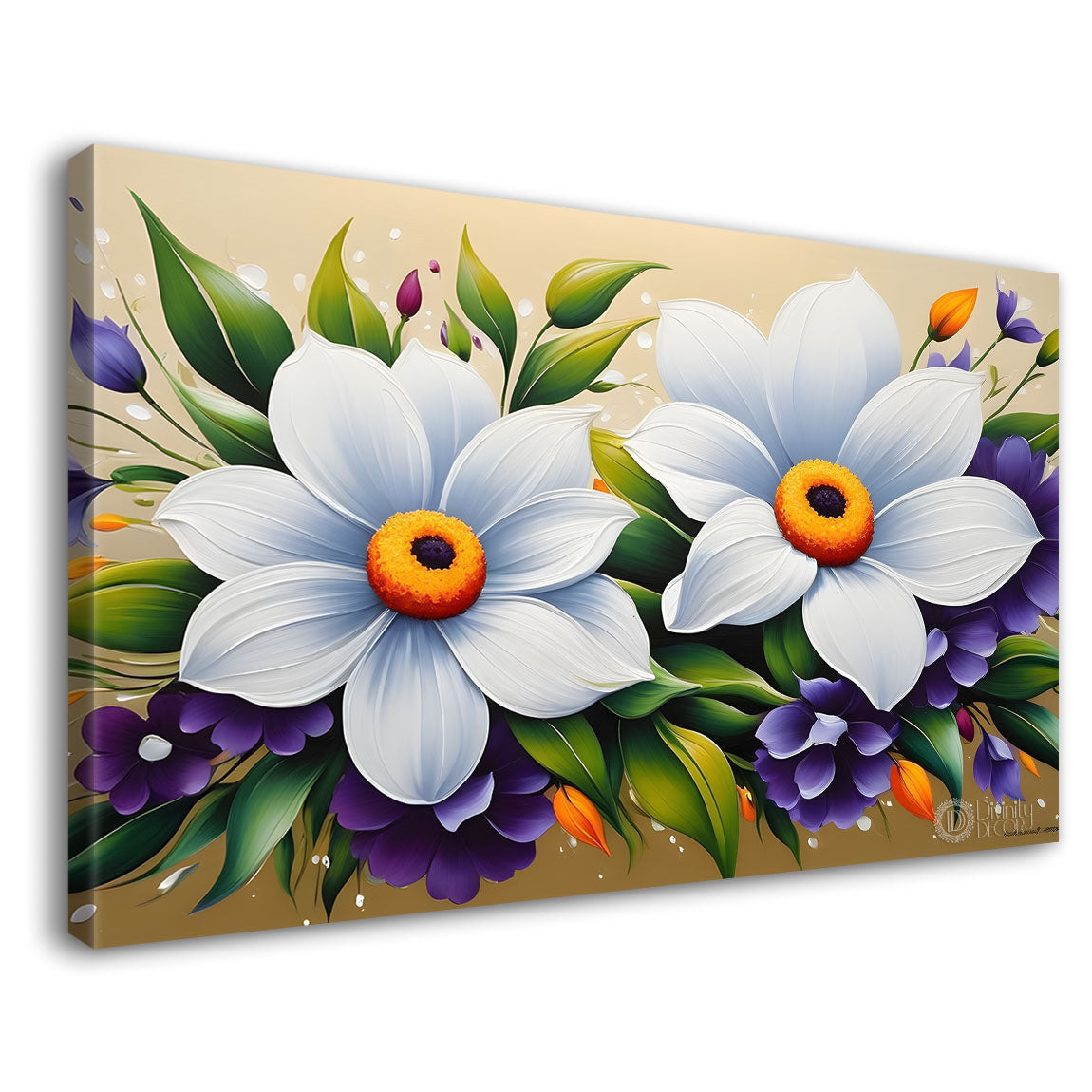 White flowers in light background canvas painting- Flower-418