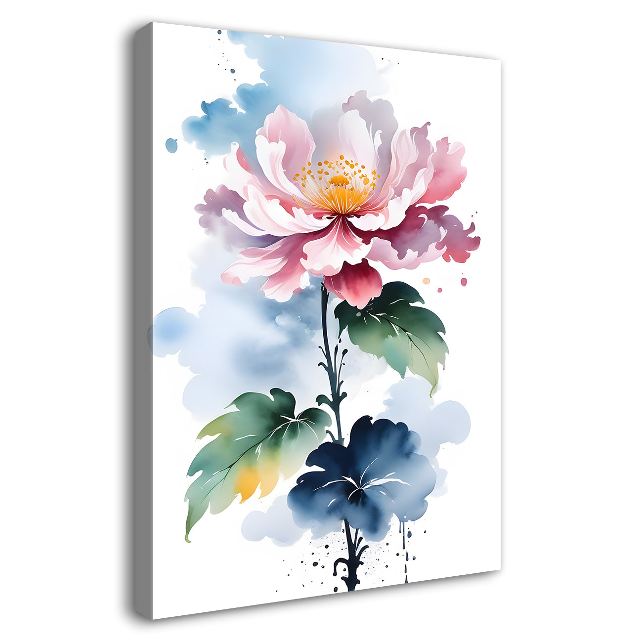 Pink flower in water colour textured painting- Flower-V-418