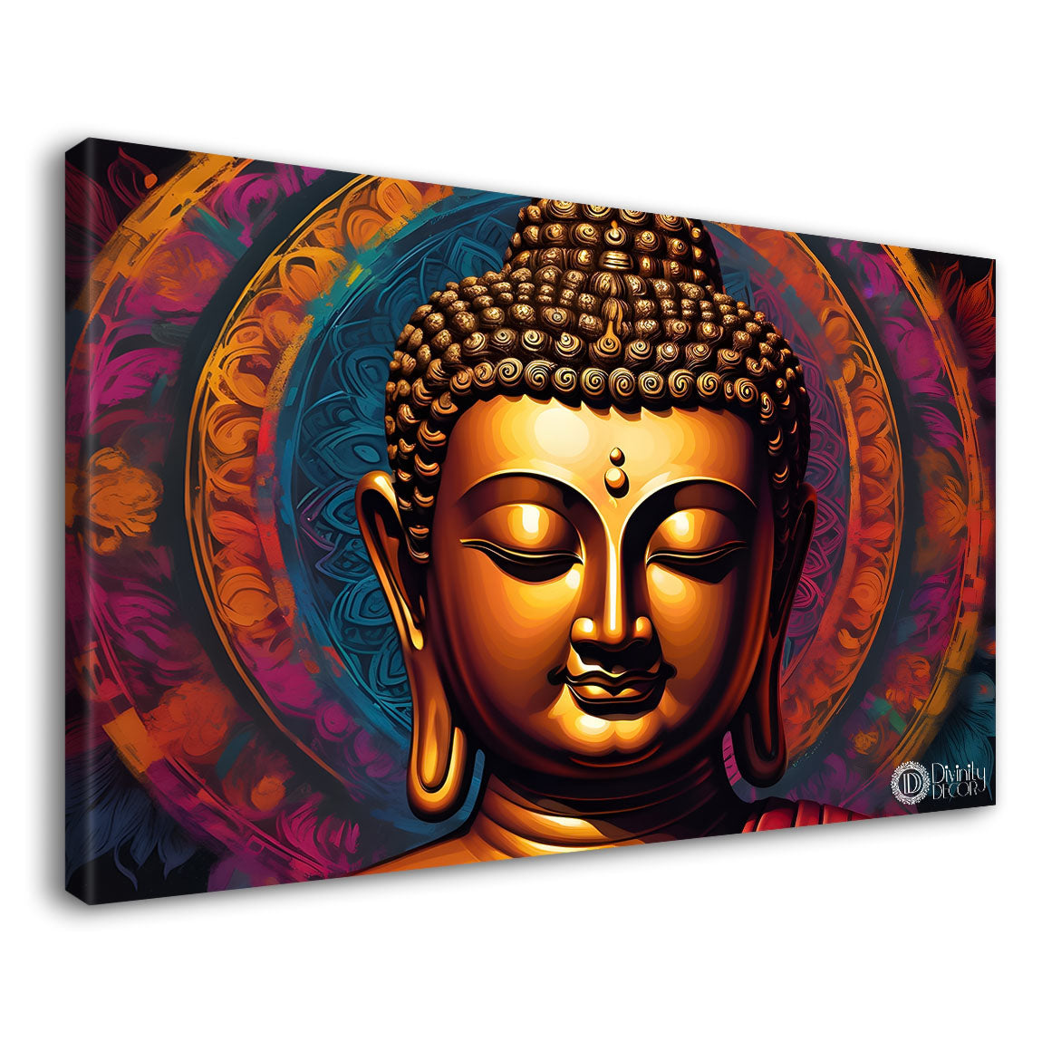 Bolden buddha with the brown background textured painting Canvas Wall Painting - Buddha-419