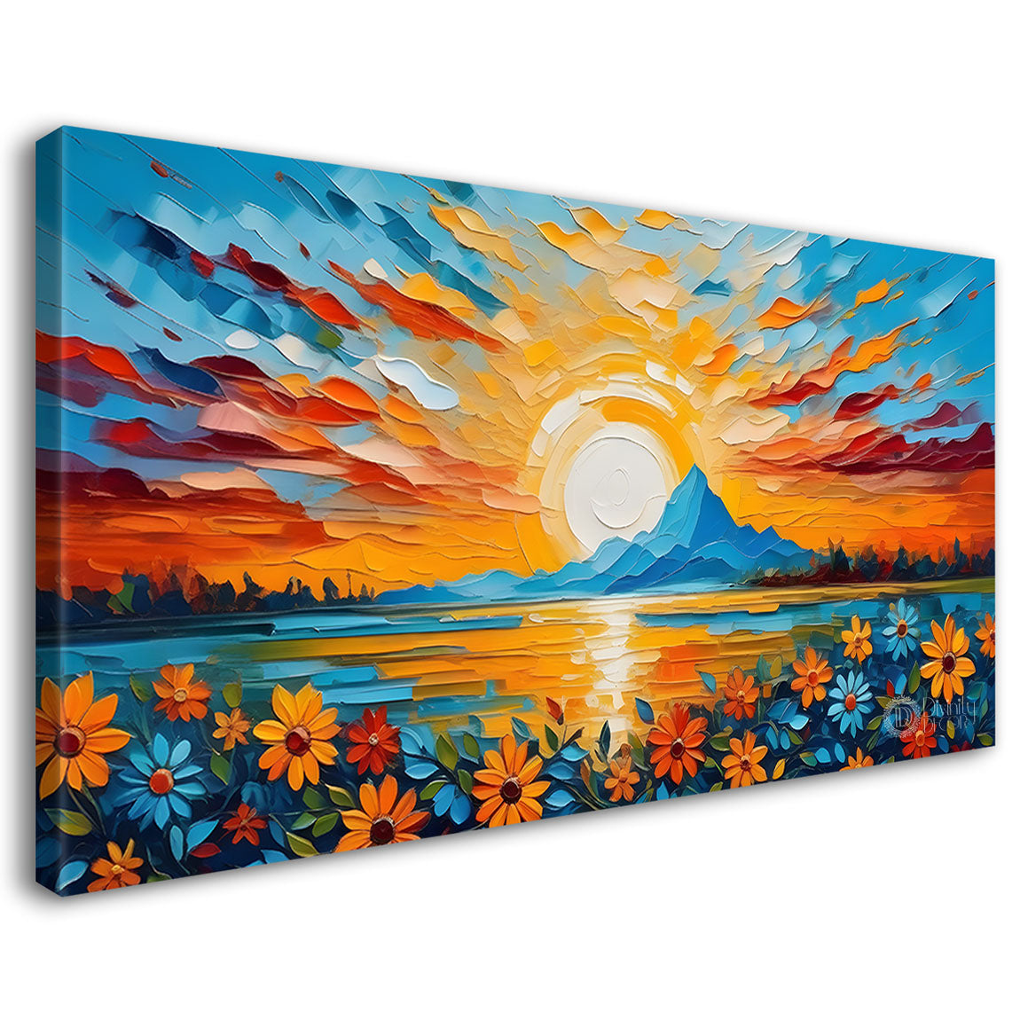Mountains and flowers with sunrise painting Canvas Painting - Nature Art -419