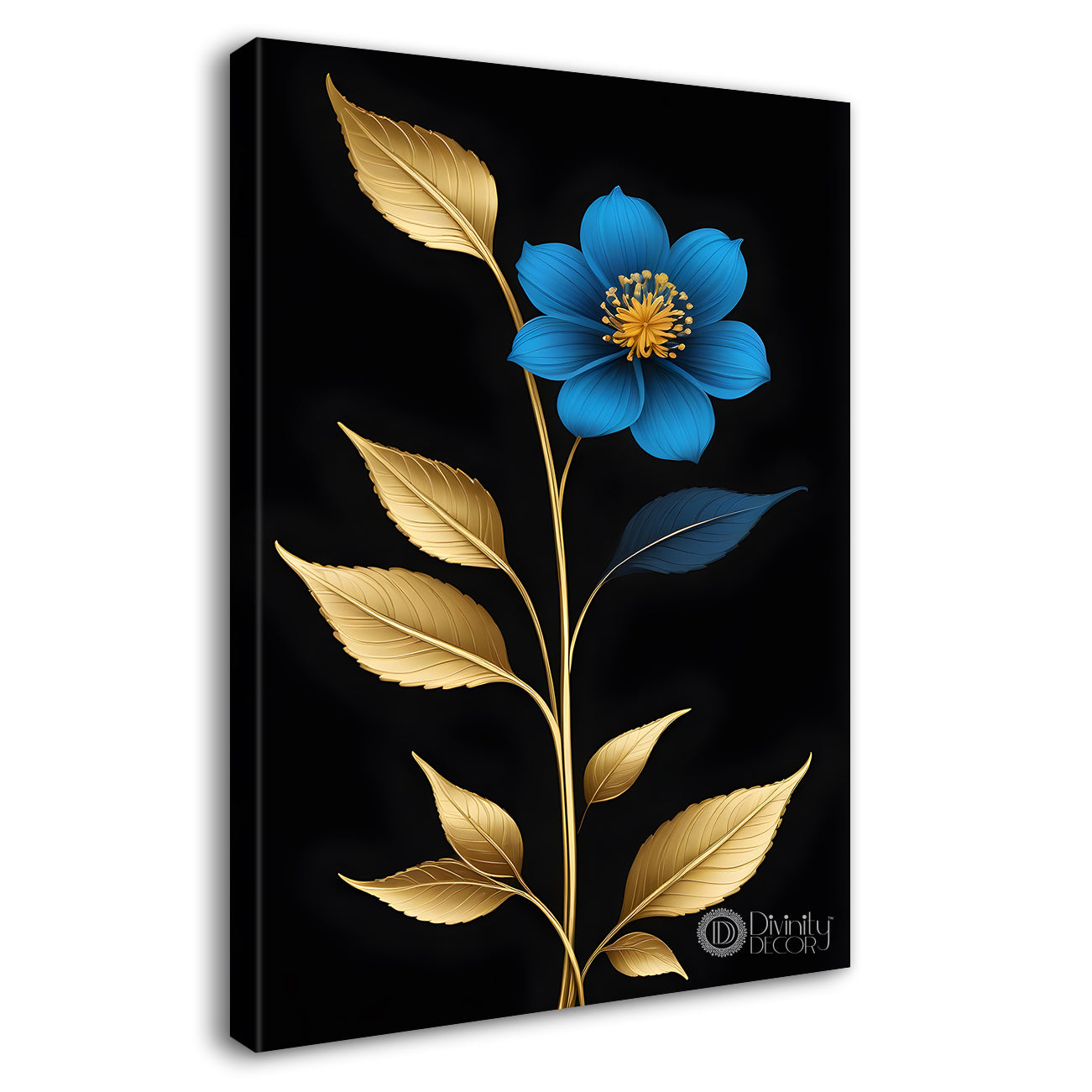 Blue flower in dark textured painting- Flower-V-419