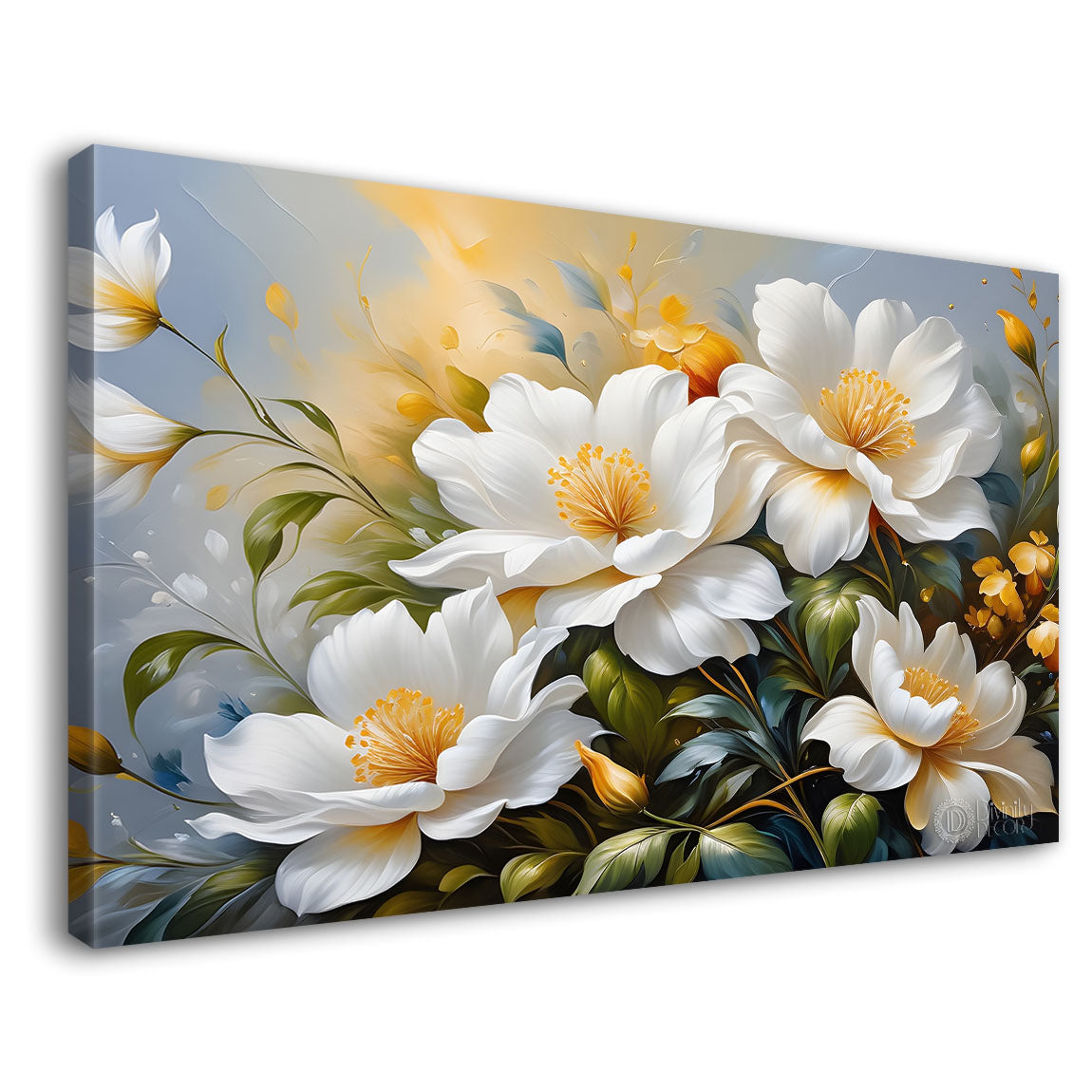 White flowers in grey background canvas painting- Flower-419