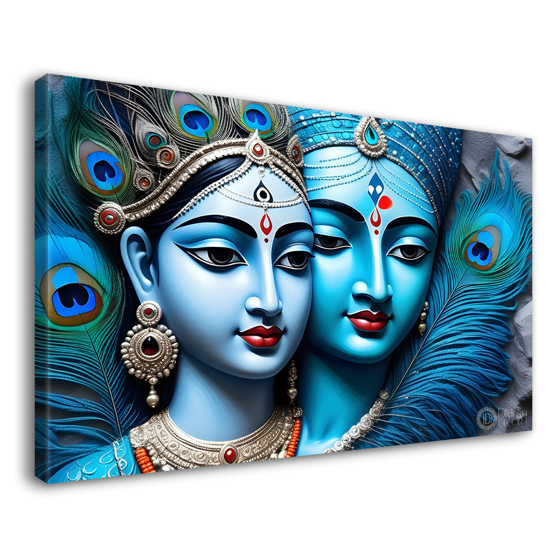 Blue textured face of Radha and Krishna painting Canvas Painting - Design - Krishna-41