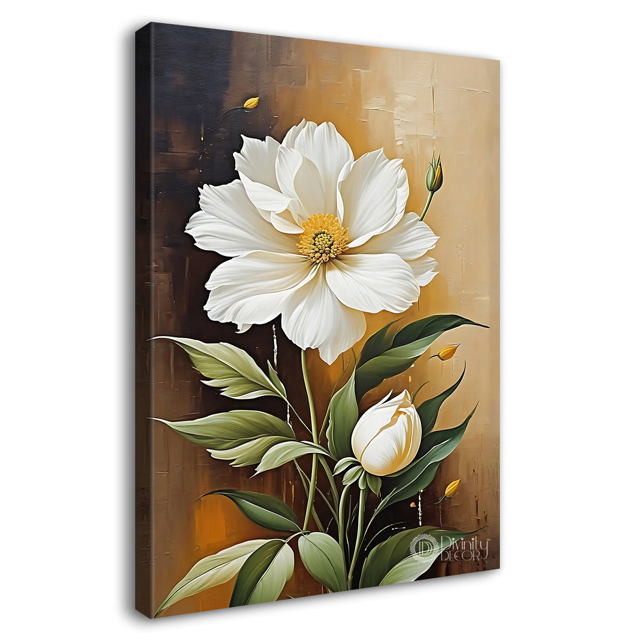 White flowers in light textured painting- Flower-V-420