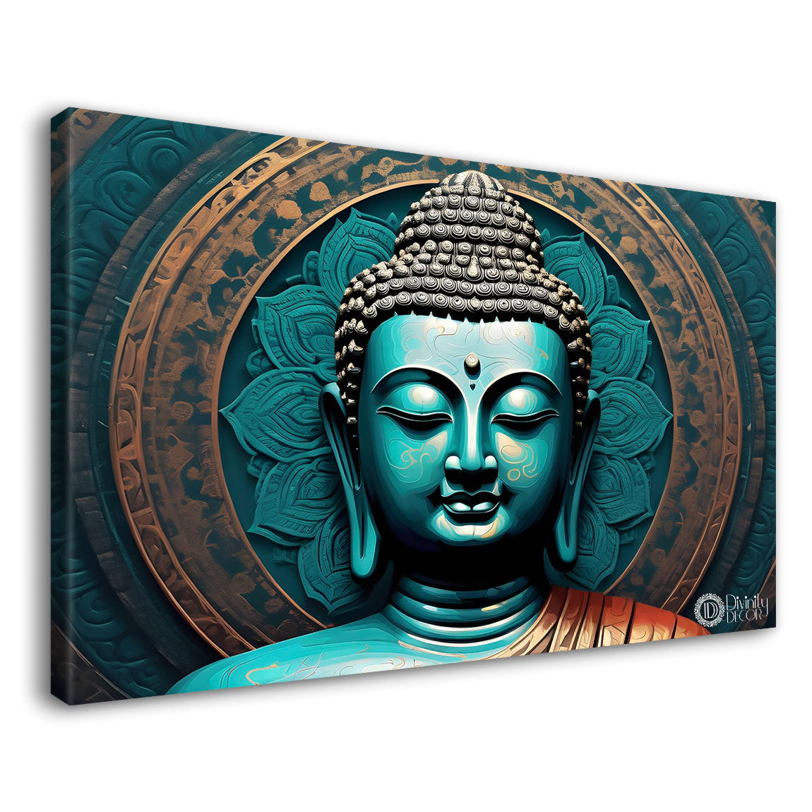 Green face buddha textured painting Canvas Wall Painting - Buddha-421