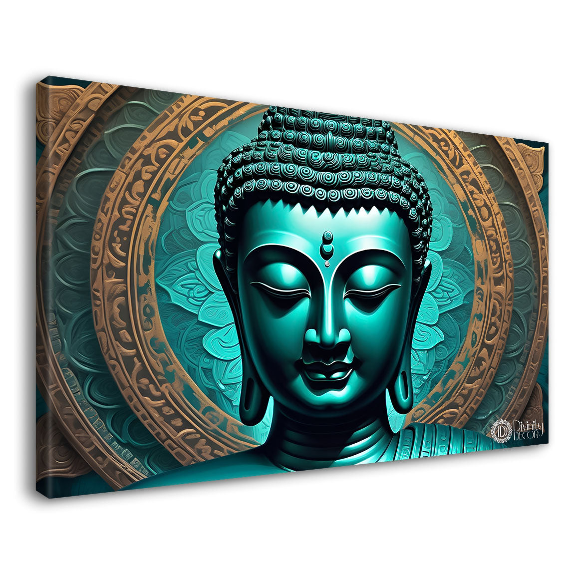 Green face buddha textured painting Canvas Wall Painting - Buddha-422