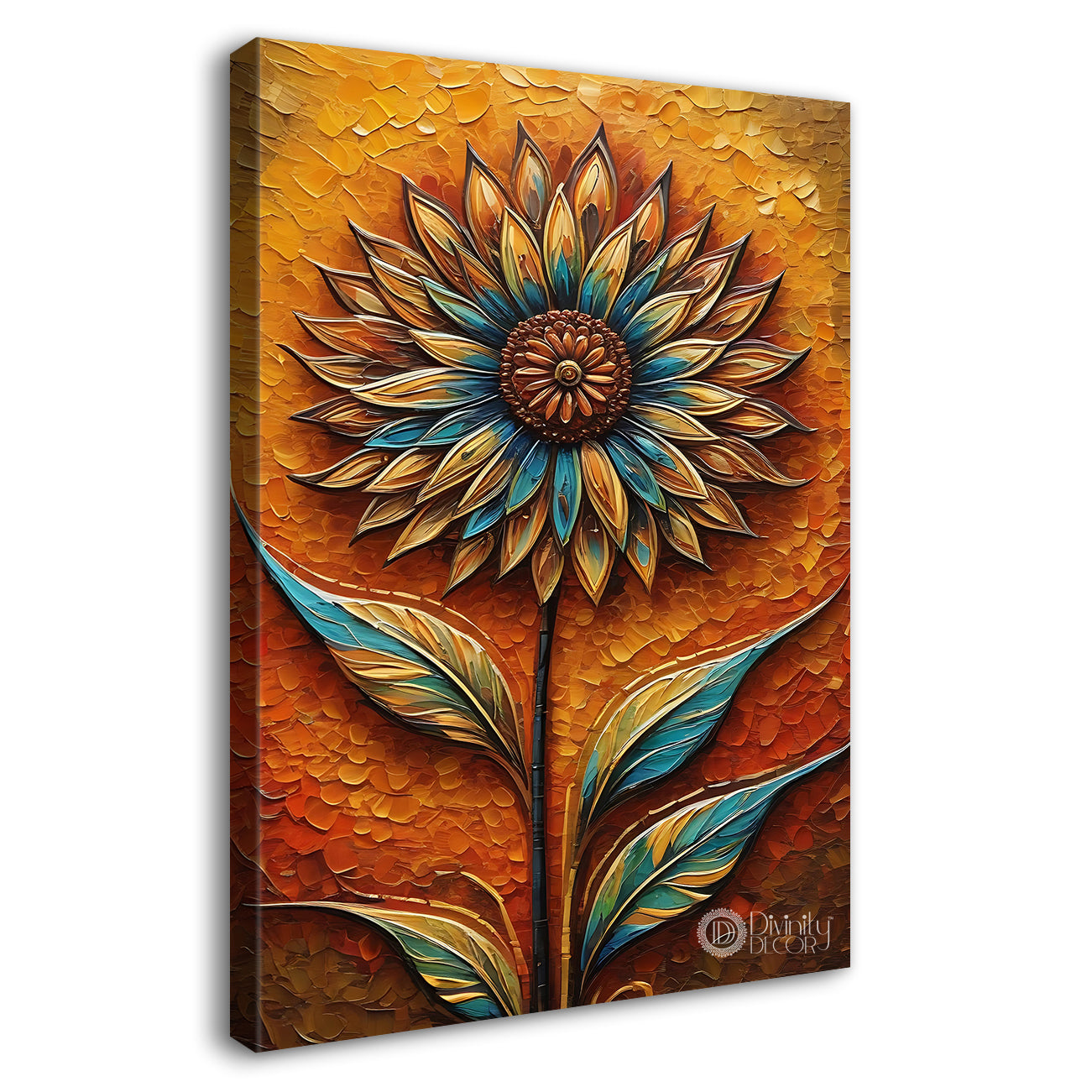 Orange flowers in light brown textured painting- Flower-V-422