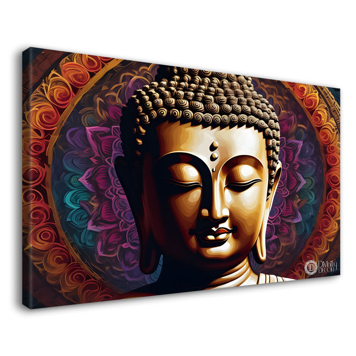 Golden buddha with the brown background textured painting Canvas Wall Painting - Buddha-423