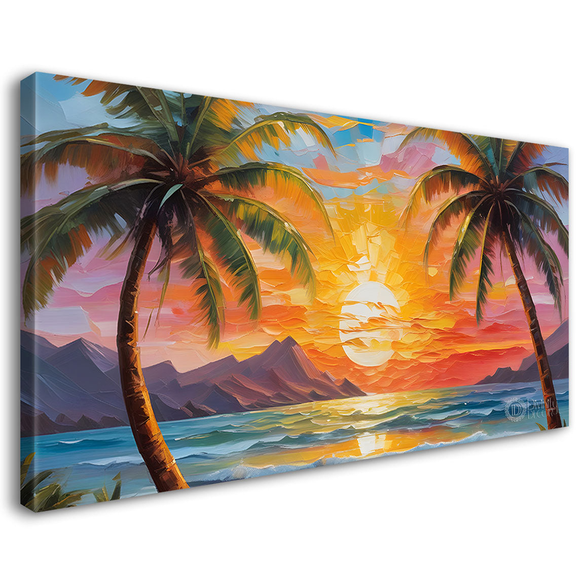 Trees with sea and mountains painting Canvas Painting - Nature Art -423