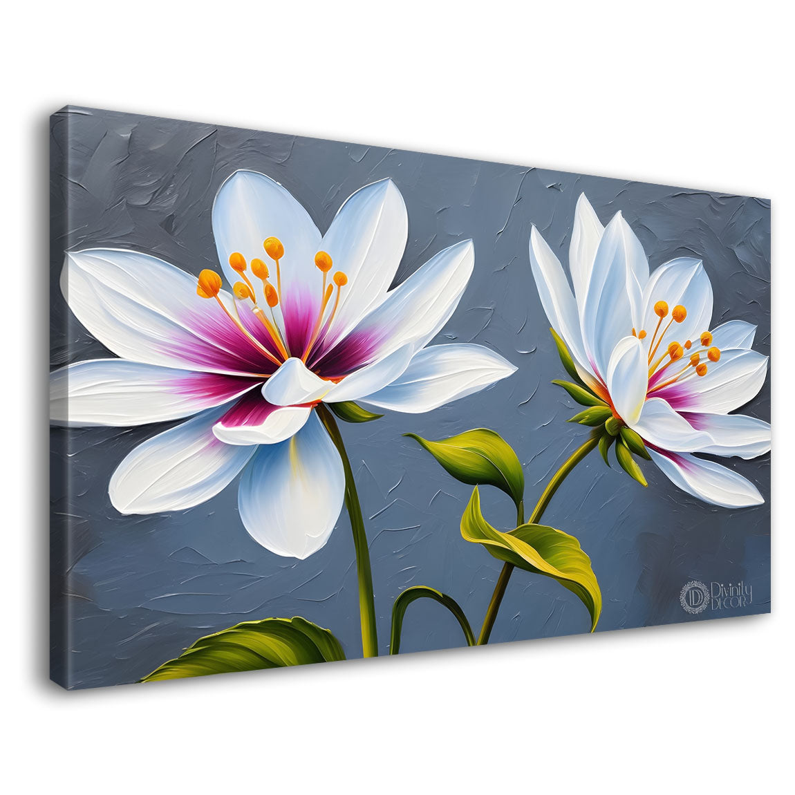 White flowers in grey background canvas painting- Flower-424