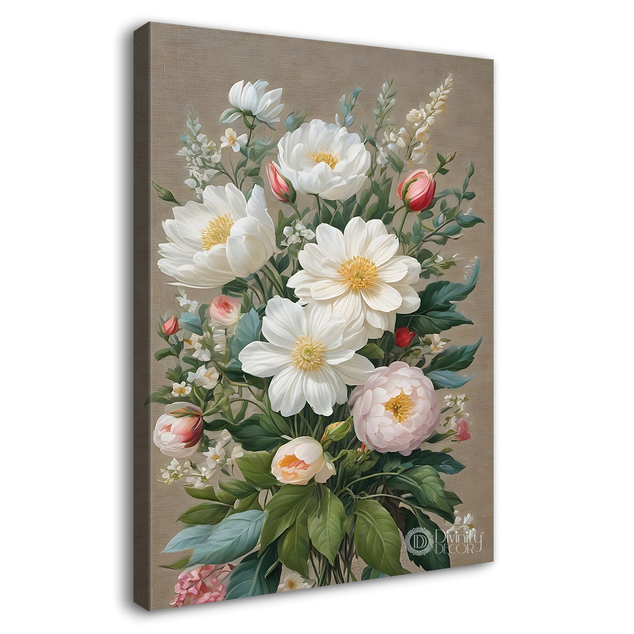 White flowers in grey textured painting- Flower-V-425