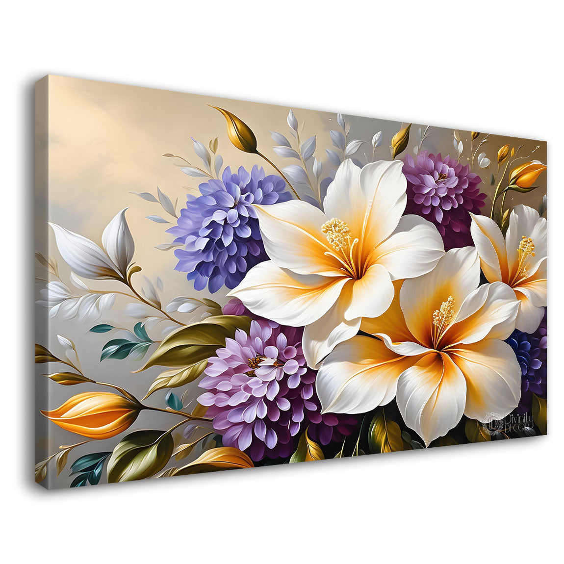 White flowers in light background canvas painting- Flower-425