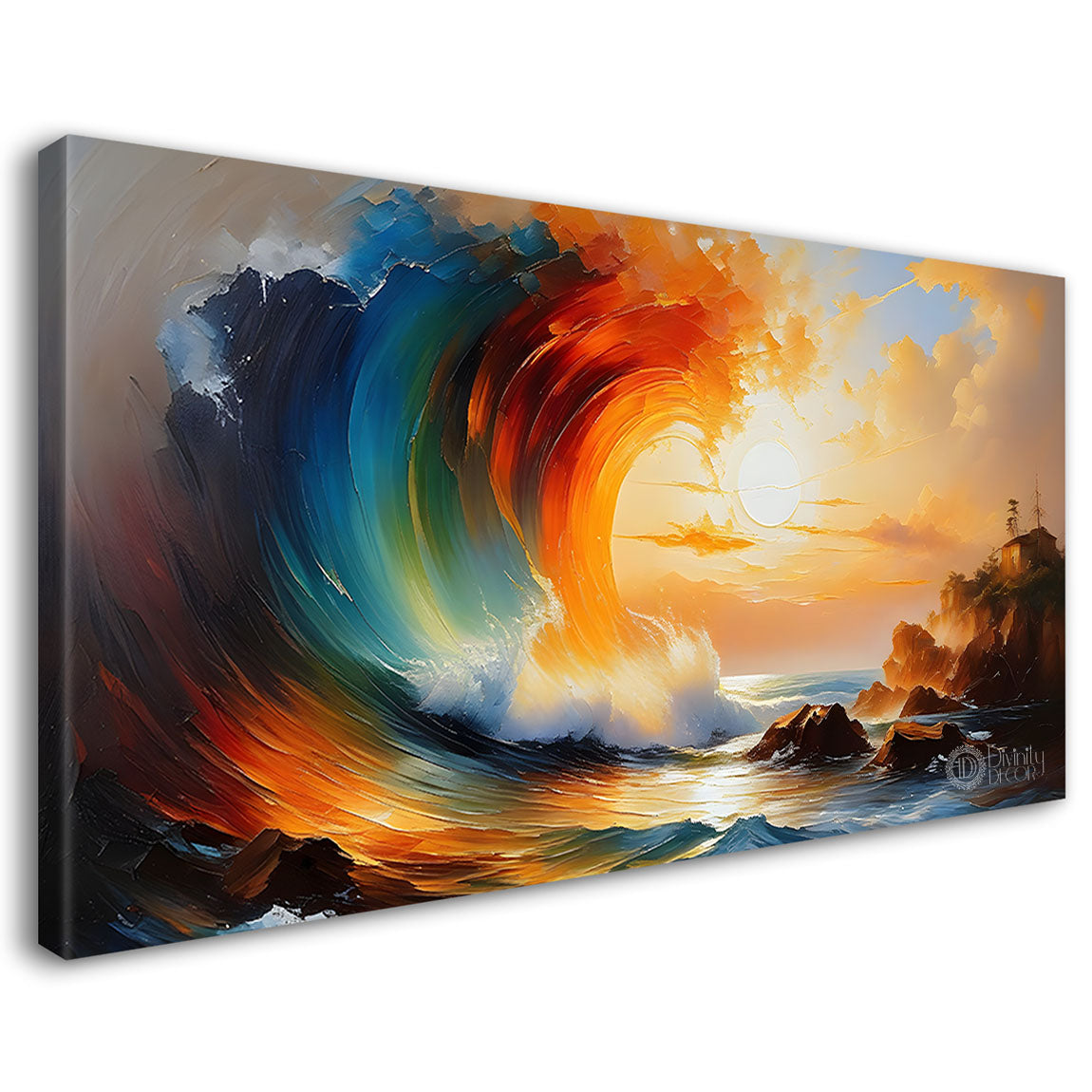 Colorful waves in textured painting Canvas Painting - Nature Art -425