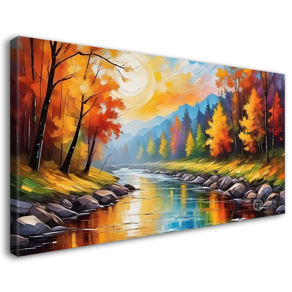 Orange trees with lake and mountains painting Canvas Painting - Nature Art -427