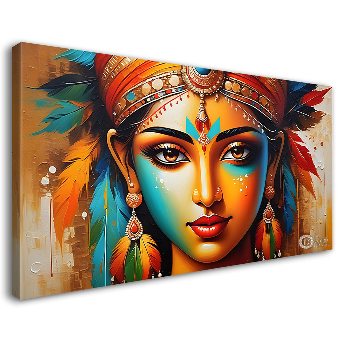 Tribal lady with bright background textured art Canvas Painting - Design - Modern-L-428