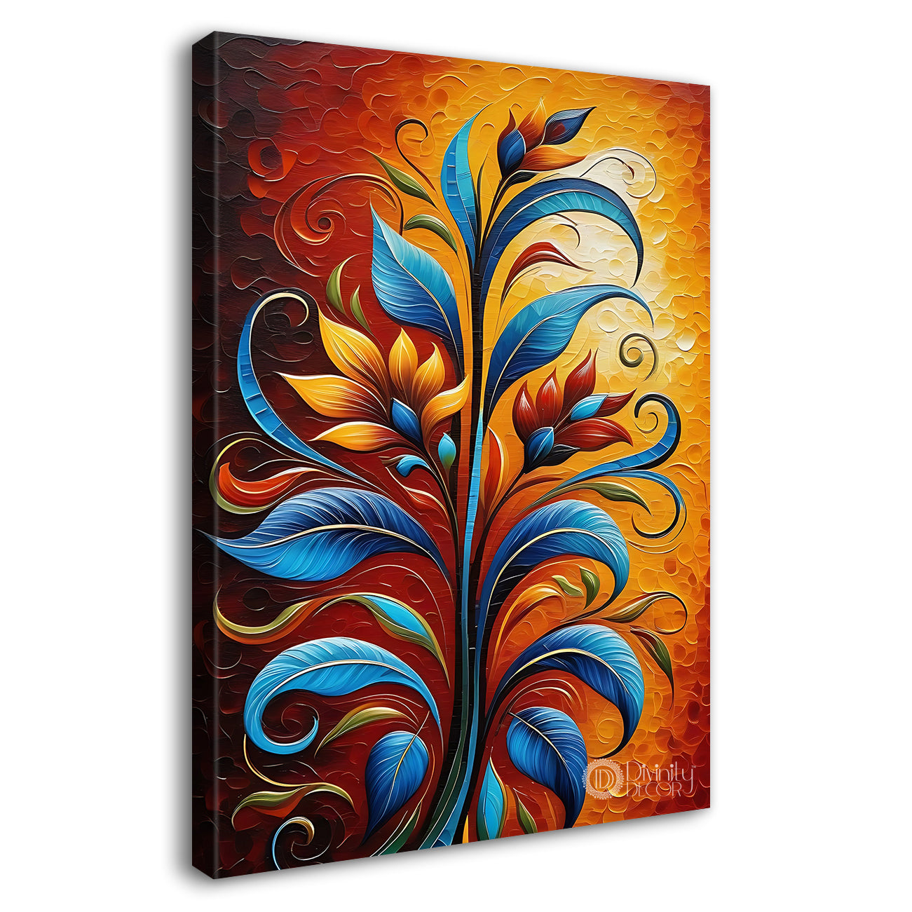 Orange flowers in orange brown textured painting- Flower-V-428
