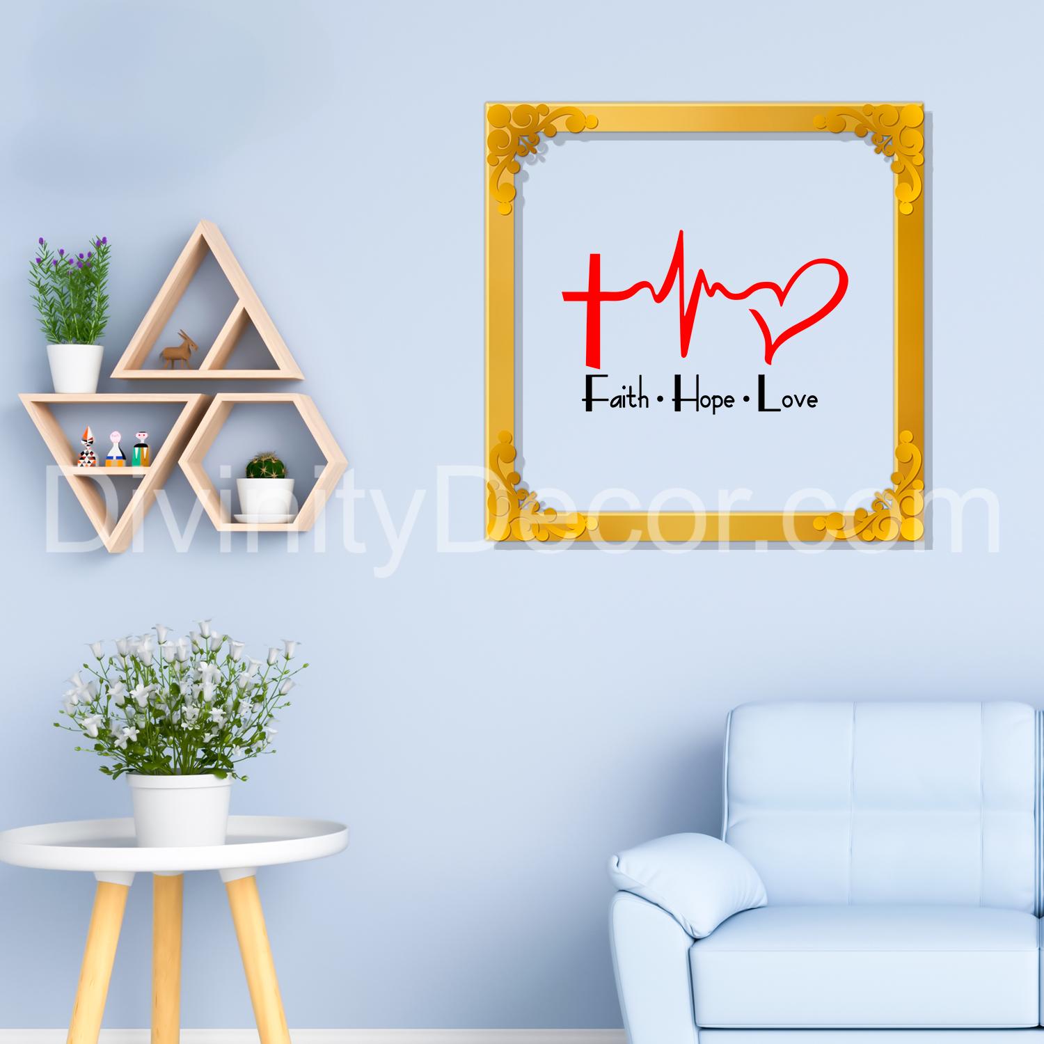 Faith hope love Golden Plaque for Gifting, Wall Decor Clear UV print with Golden Border-42