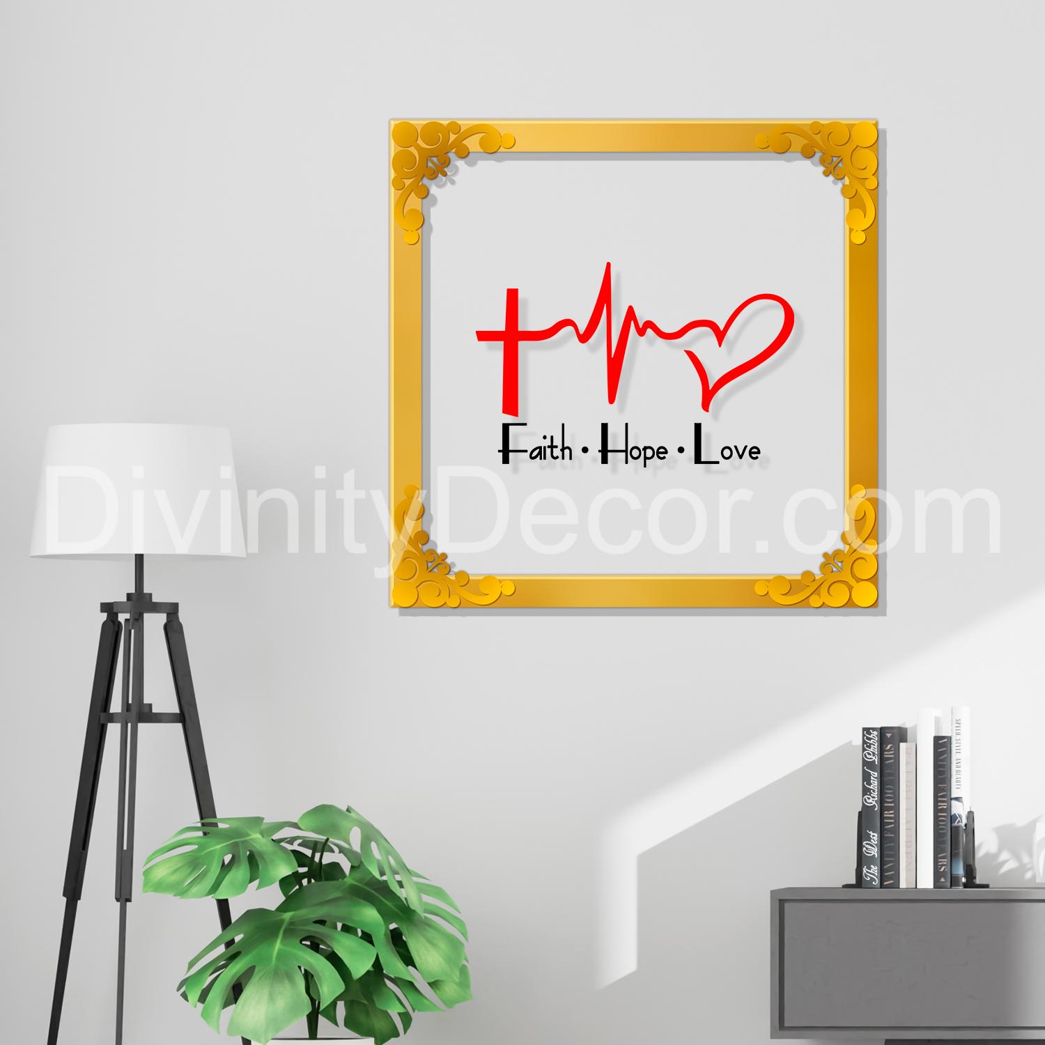 Faith hope love Golden Plaque for Gifting, Wall Decor Clear UV print with Golden Border-42
