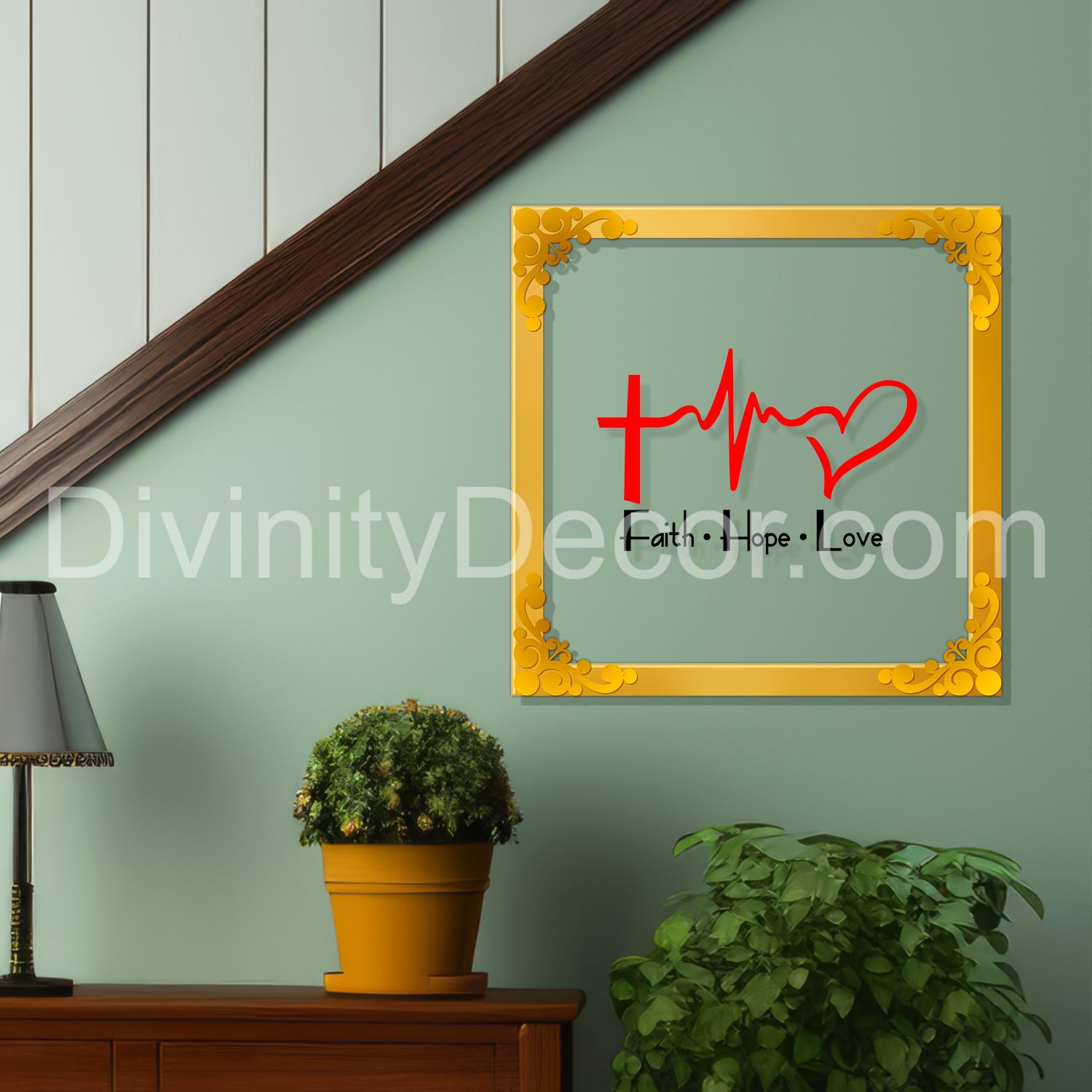 Faith hope love Golden Plaque for Gifting, Wall Decor Clear UV print with Golden Border-42