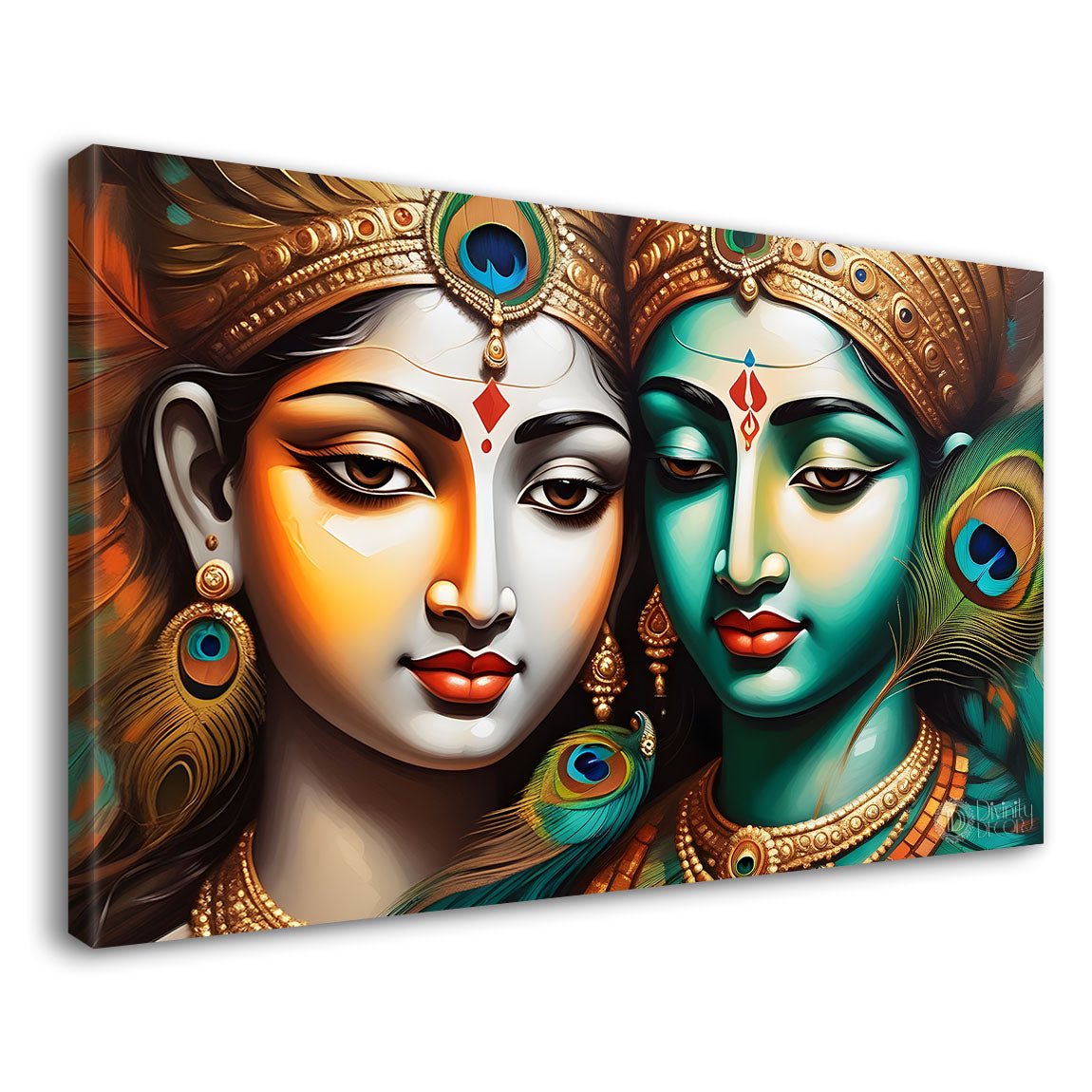 Radha and Krishna face painting in blue texture Canvas Painting - Design - Krishna-42