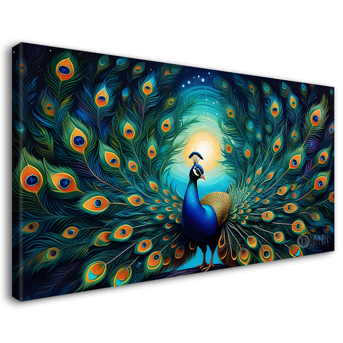 Peacock in blue color background oil painting Canvas Painting - Design - Peacock-43